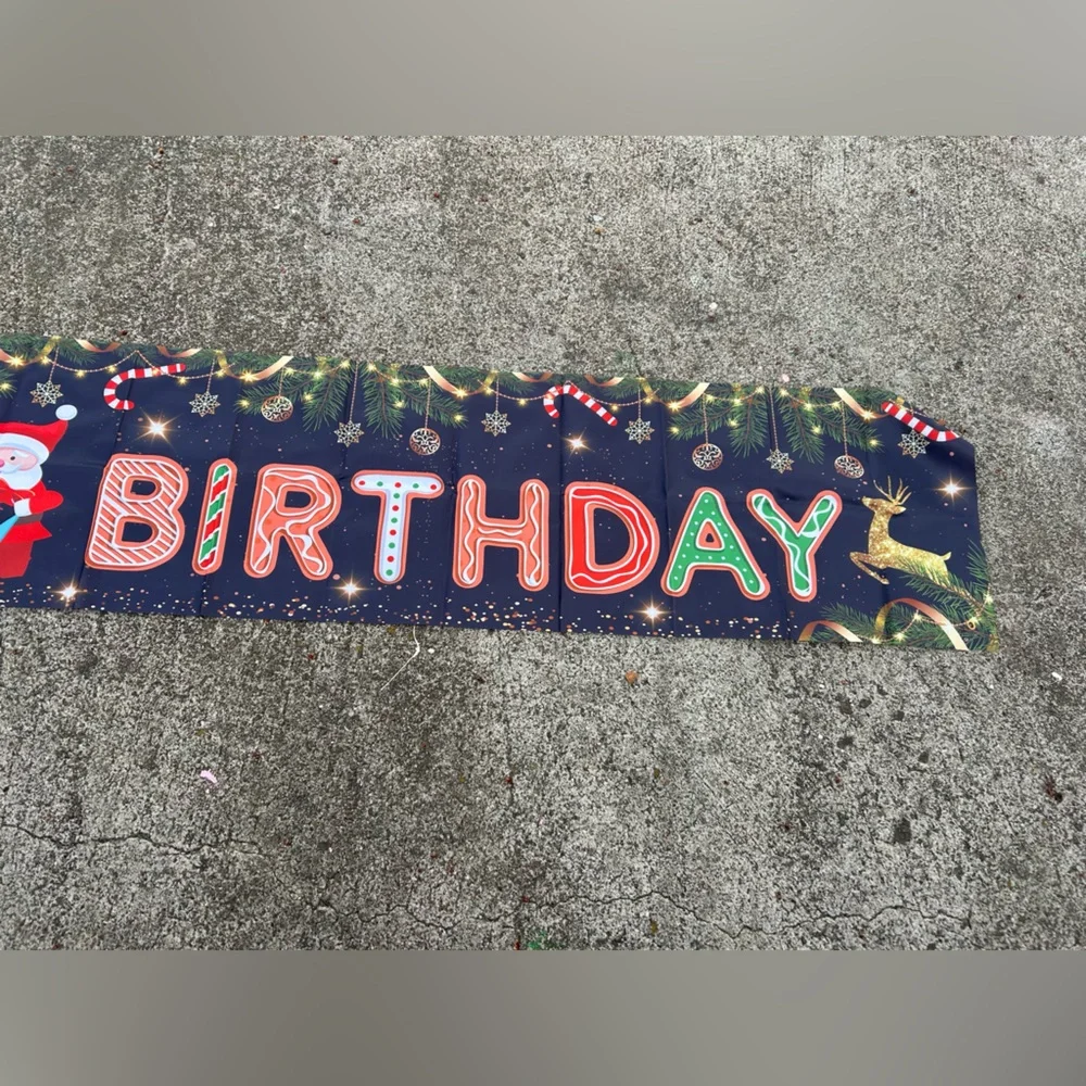 Santa Merry birthday banner, 19 x 118, Christmas theme, birthdays parties